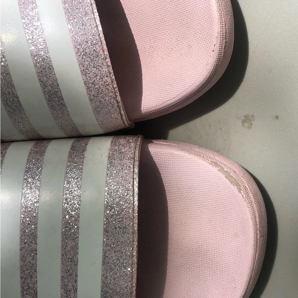Adidas Kids' Pink Slide Sandals with White Stripes